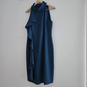 Eliza J Teal Blue Ruffle Sheath Dress Size 14